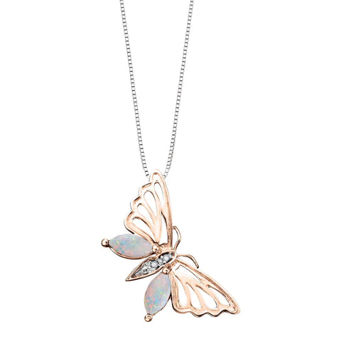 Opal Butterfly Rose Gold Necklace