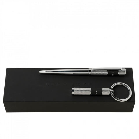 Hugo Boss Ribbon Chrome Key Ring/Ballpoint Pen Set