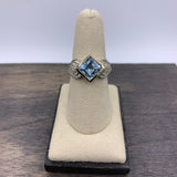 White Gold Princess cut Blue Topaz & Diamond Ring