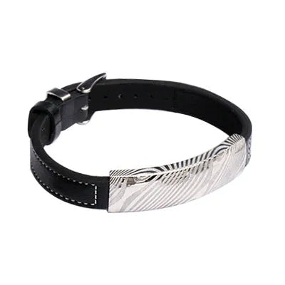 JOSEF ELIAS Damascus Steel Leather Bracelet