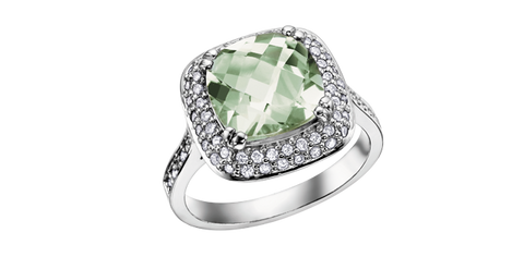 14kt White Gold Green Amethyst & Diamond Ring
