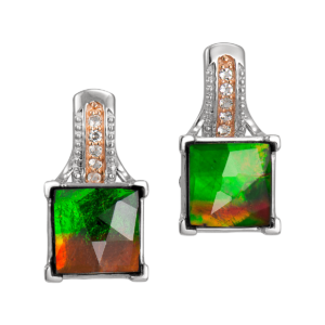 Raye Accent Sterling Silver Topaz Faceted Square Earrings by Korite Ammolite