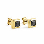 ITALGEM STEEL SQUARE BLACK CZ STUD EARRINGS