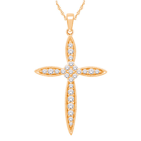 10kt Rose Gold Diamond Cross Necklace