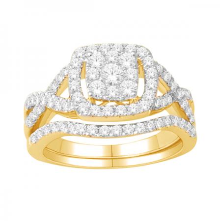 Yellow Gold Halo Diamond Engagement Set