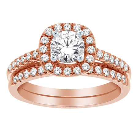 Rose Gold Halo Diamond Engagement Set