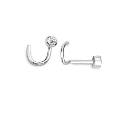 14kt White Gold Bezal Crystal Nose Stud