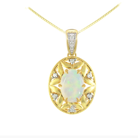 10kt Yellow Gold Opal & Diamond Necklace