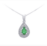 10kt White Gold Emerald & Diamond Necklace