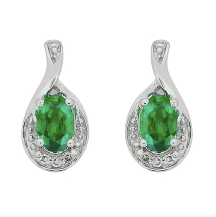 10kt White Gold Emerald & Diamond Earrings
