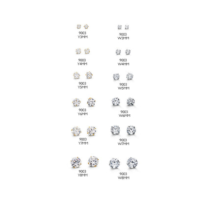 14kt Gold Cubic Zirconia Stud Earrings, Round Brilliants