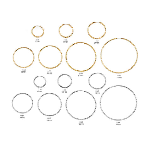 DAZZLES - Yellow/White Gold Diamond Cut Sleepers, various sizes