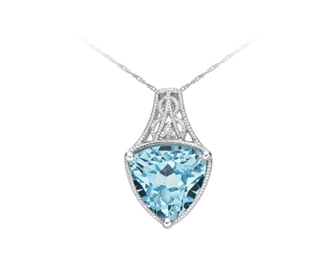 10kt White Gold Blue Topaz & Diamond Necklace
