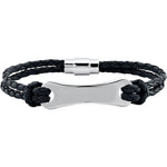 Black Leather & Stainless Steel 8" Bracelet