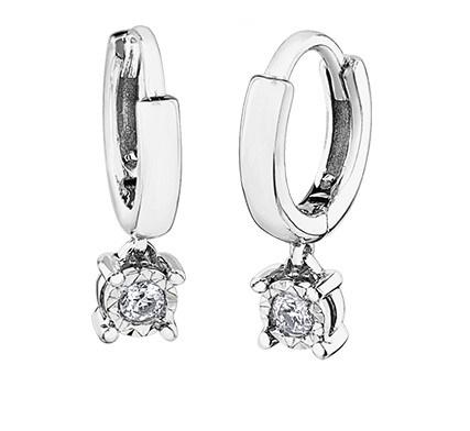 10kt White Gold Diamond Drop Hoop Earrings