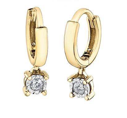 10kt Yellow Gold Diamond Drop Hoop Earrings