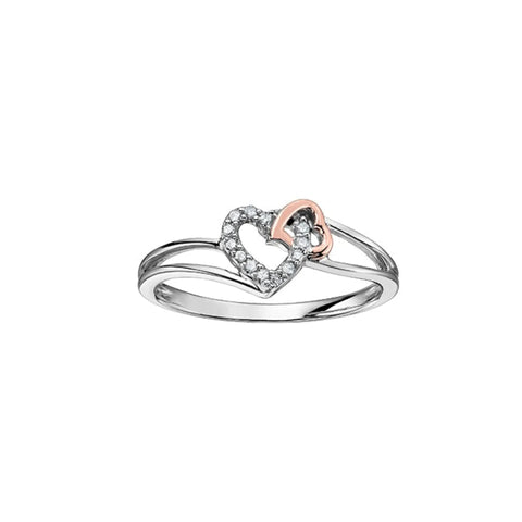 White & Rose Gold Diamond Heart Ring